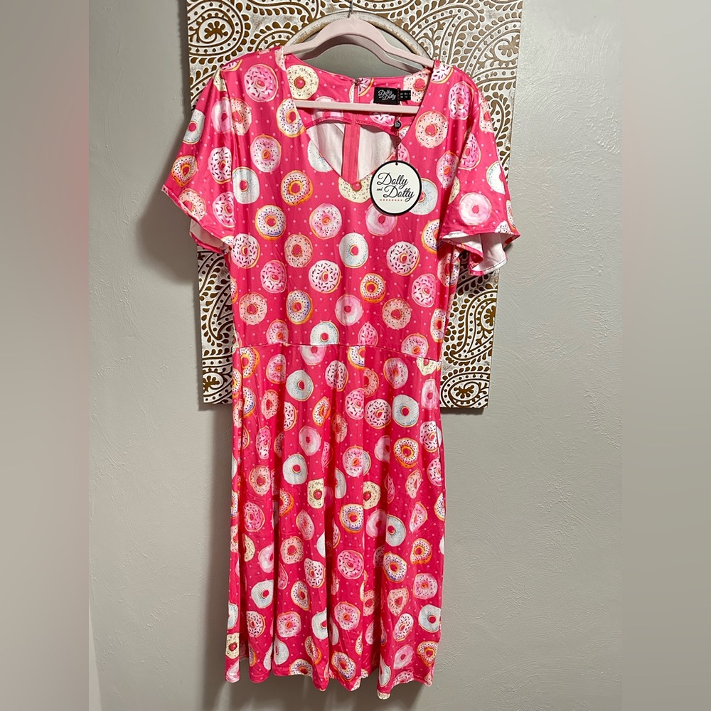 Dolly and Dotty Palma Pink Donut Short Sleeved Dress